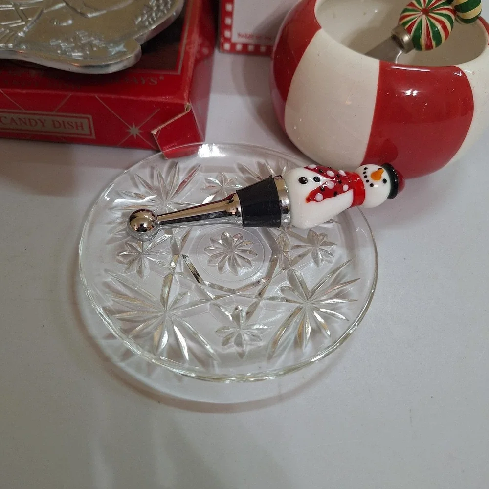 Vintage Christmas Kitchen‎ Lot Candy Dish Dip Bowl Spreader Bottle Stopper
